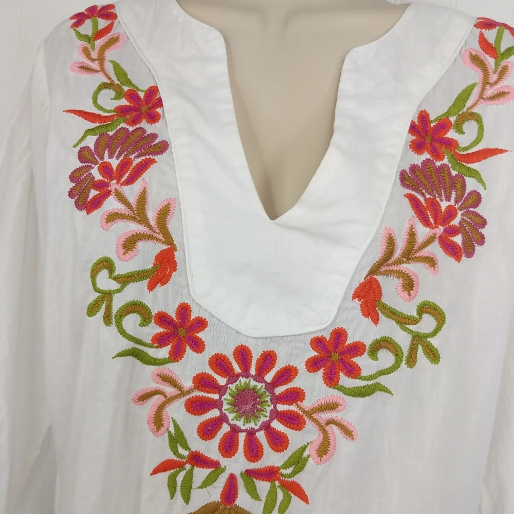 SOL Embroidered Cotton Tunic Top Sz M